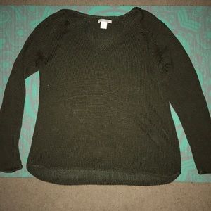 Dark green knitted low neck sweater